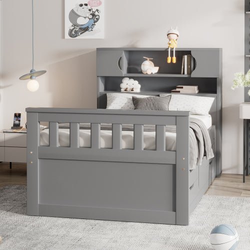 Bellemave® Twin Size Captain Platform Bed Frame with Storage Bookcases and Shelves,Four Drawers - Bellemave
