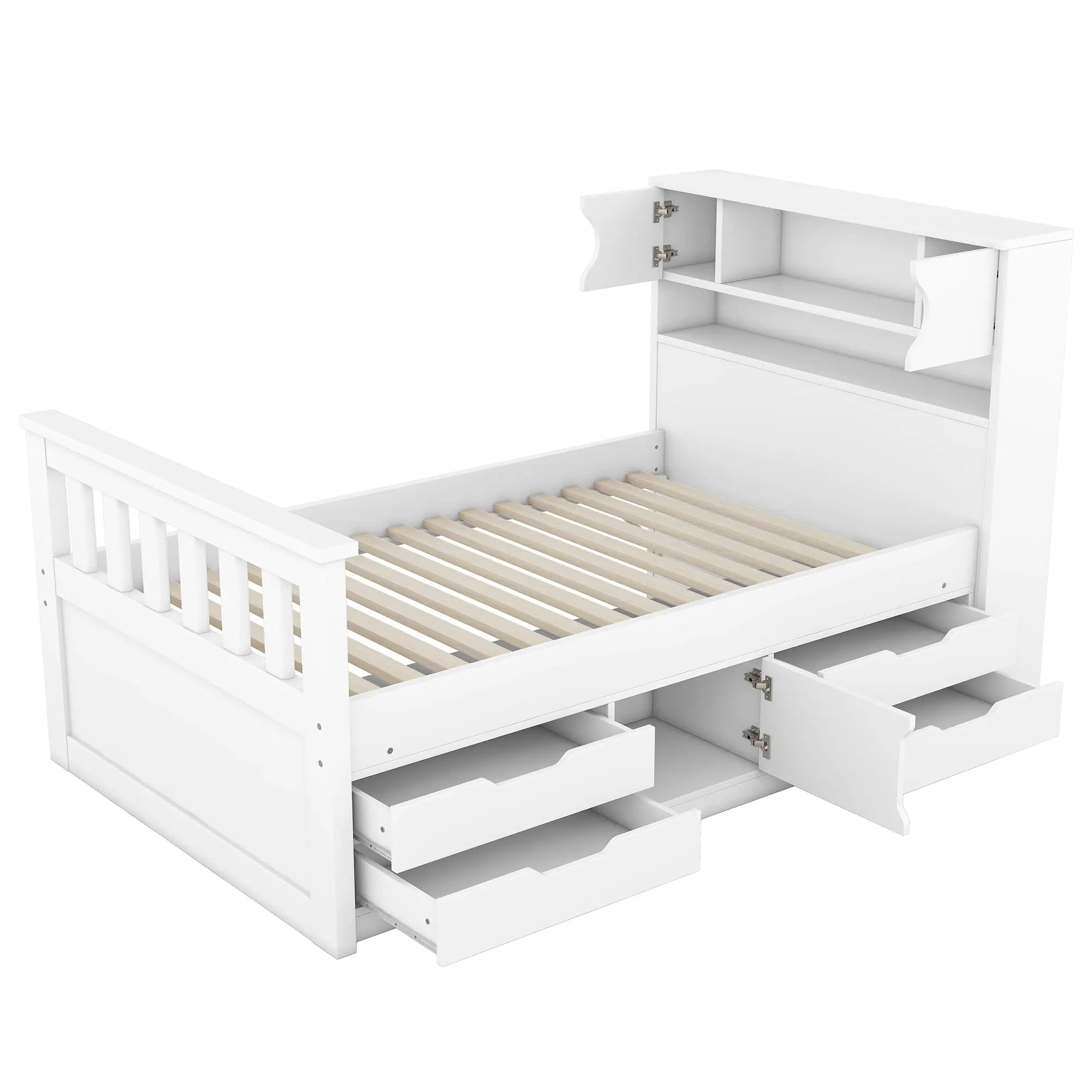 Bellemave® Twin Size Captain Platform Bed Frame with Storage Bookcases and Shelves,Four Drawers - Bellemave