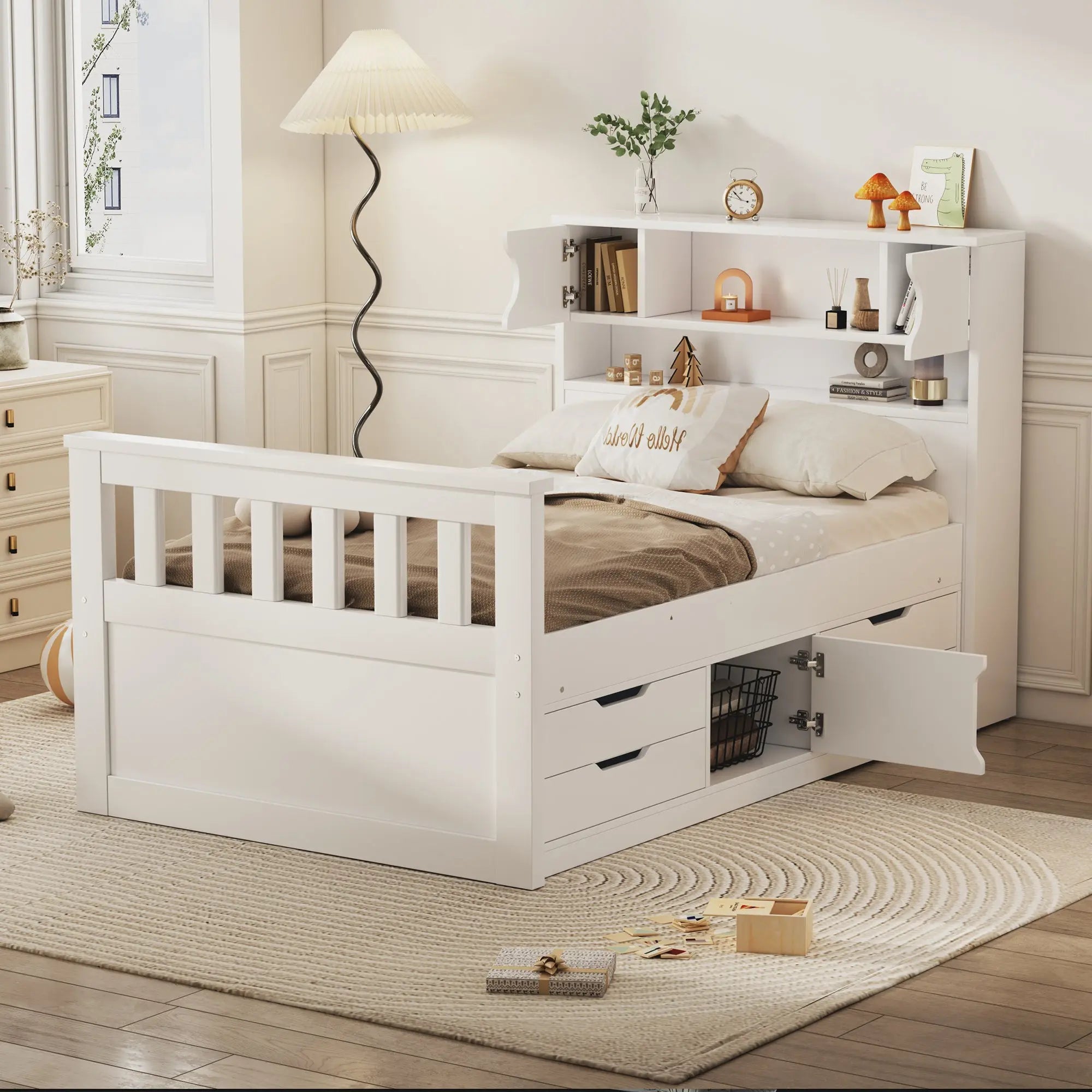 Bellemave® Twin Size Captain Platform Bed Frame with Storage Bookcases and Shelves,Four Drawers - Bellemave