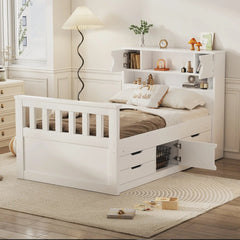 Bellemave® Twin Size Captain Platform Bed Frame with Storage Bookcases and Shelves,Four Drawers - Bellemave