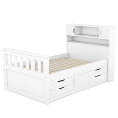 Bellemave® Twin Size Captain Platform Bed Frame with Storage Bookcases and Shelves,Four Drawers - Bellemave
