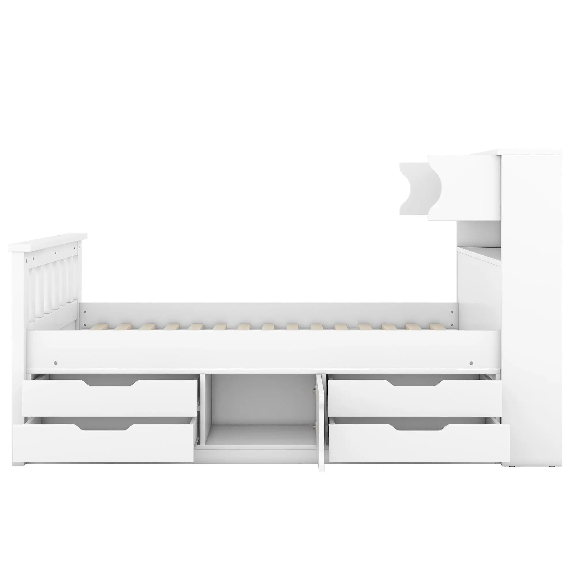 Bellemave® Twin Size Captain Platform Bed Frame with Storage Bookcases and Shelves,Four Drawers - Bellemave