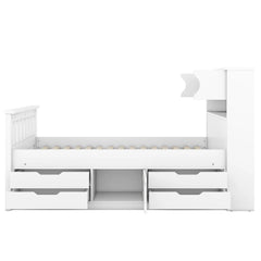 Bellemave® Twin Size Captain Platform Bed Frame with Storage Bookcases and Shelves,Four Drawers - Bellemave