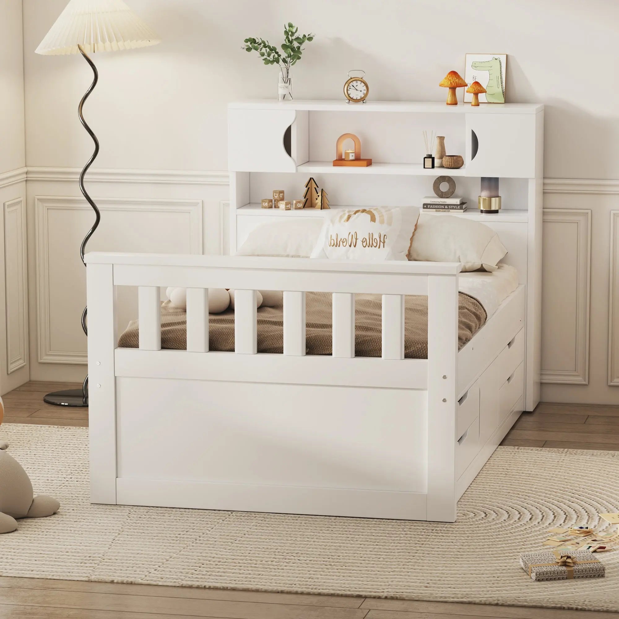 Bellemave® Twin Size Captain Platform Bed Frame with Storage Bookcases and Shelves,Four Drawers - Bellemave