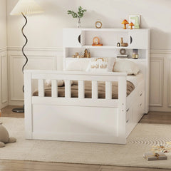 Bellemave® Twin Size Captain Platform Bed Frame with Storage Bookcases and Shelves,Four Drawers - Bellemave