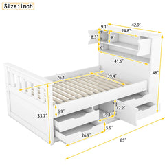 Bellemave® Twin Size Captain Platform Bed Frame with Storage Bookcases and Shelves,Four Drawers - Bellemave