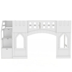 Bellemave® Twin Size Castle Shape Loft Bed with Storage Staircase and Window - Bellemave