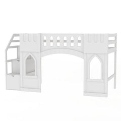 Bellemave® Twin Size Castle Shape Loft Bed with Storage Staircase and Window - Bellemave