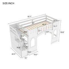 Bellemave® Twin Size Castle Shape Loft Bed with Storage Staircase and Window - Bellemave
