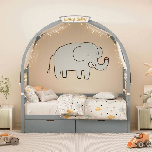 Bellemave® Twin Size Daybed with Arched Roof and 2 Drawers - Bellemave