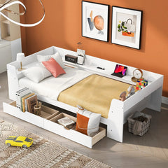 Bellemave® Twin Size Daybed with Shelves, Drawers and Built - In Charging Station - Bellemave