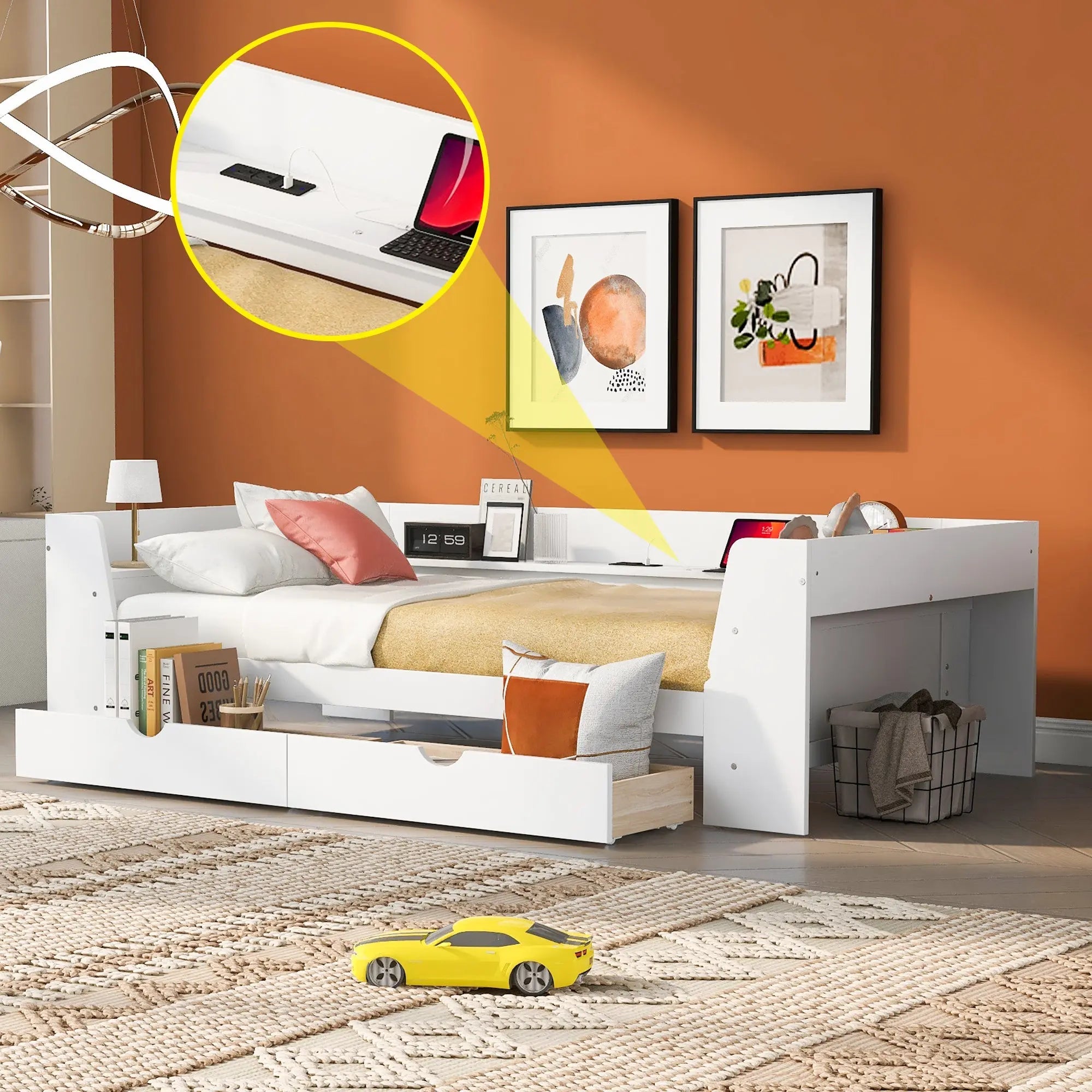 Bellemave® Twin Size Daybed with Shelves, Drawers and Built - In Charging Station - Bellemave