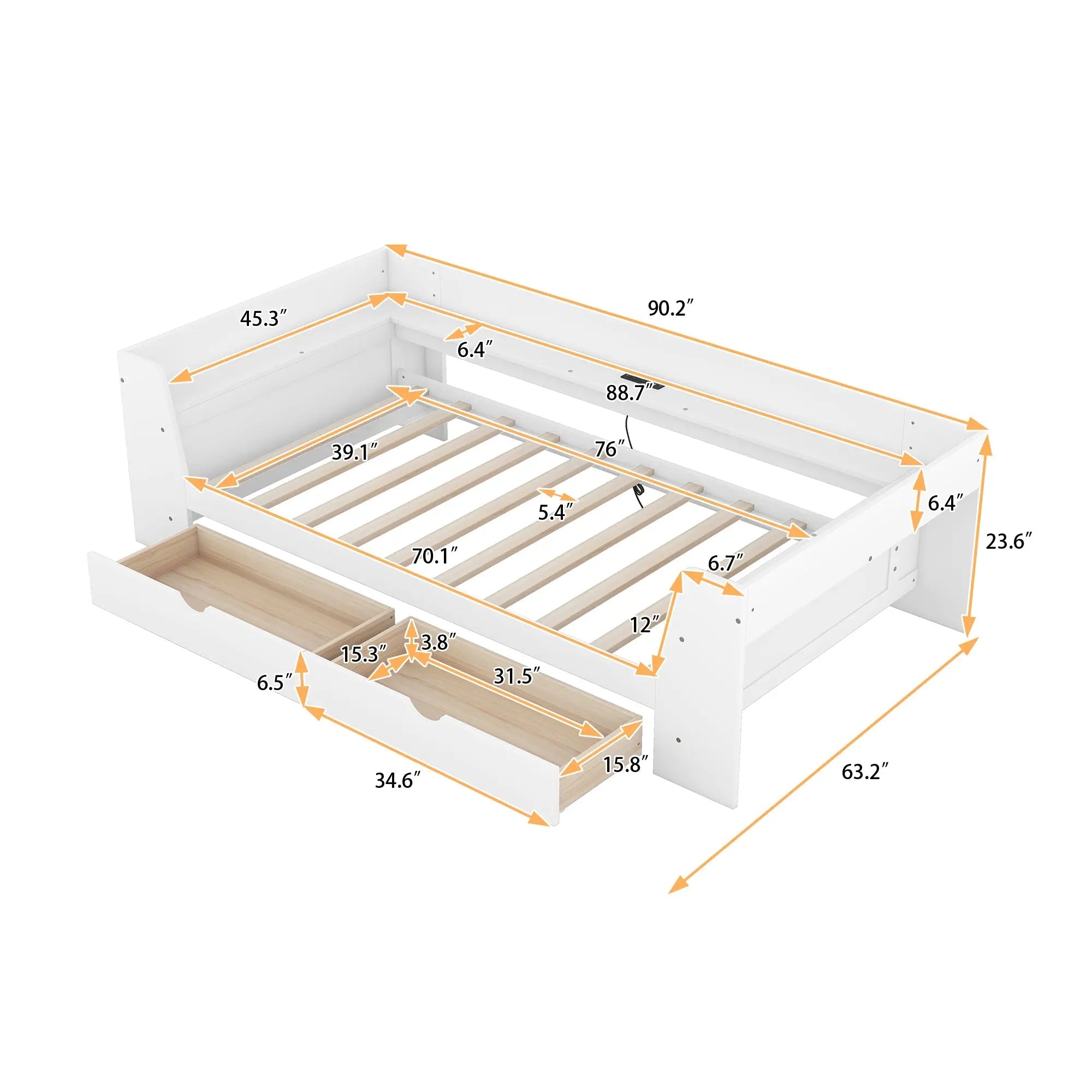 Bellemave® Twin Size Daybed with Shelves, Drawers and Built - In Charging Station - Bellemave