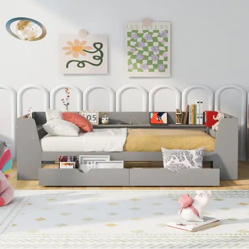 Bellemave® Twin Size Daybed with Shelves, Drawers and Built - In Charging Station - Bellemave