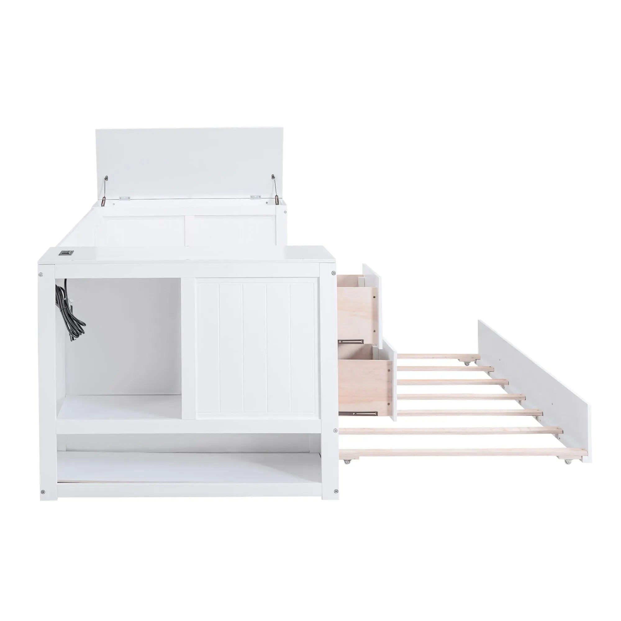 Bellemave® Twin Size Daybed with Storage Arms, Trundle and Charging Station - Bellemave