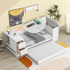 Bellemave® Twin Size Daybed with Storage Arms, Trundle and Charging Station - Bellemave