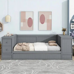 Bellemave® Twin Size Daybed with Storage Arms, Trundle and Charging Station - Bellemave