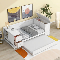Bellemave® Twin Size Daybed with Storage Arms, Trundle and Charging Station - Bellemave