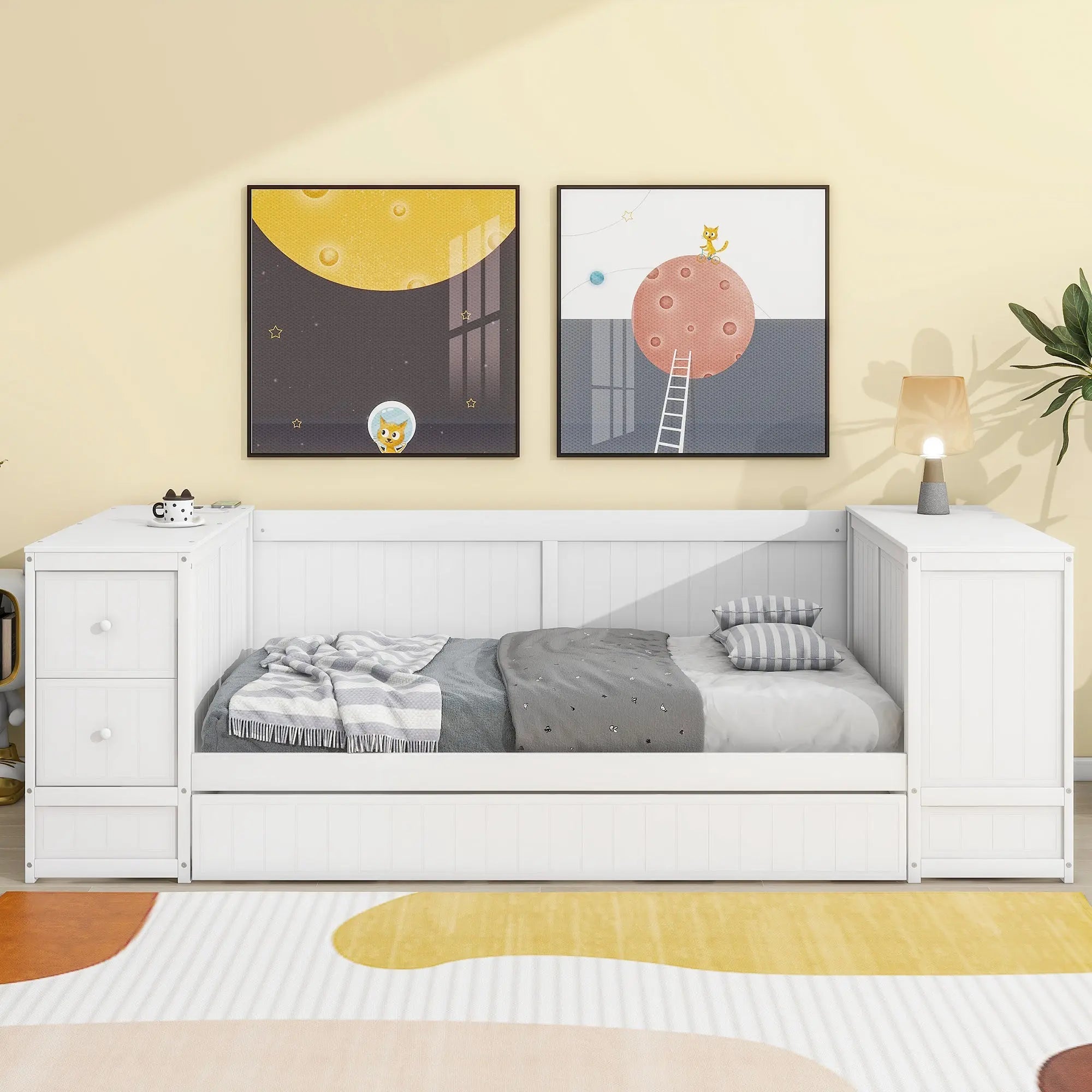 Bellemave® Twin Size Daybed with Storage Arms, Trundle and Charging Station - Bellemave
