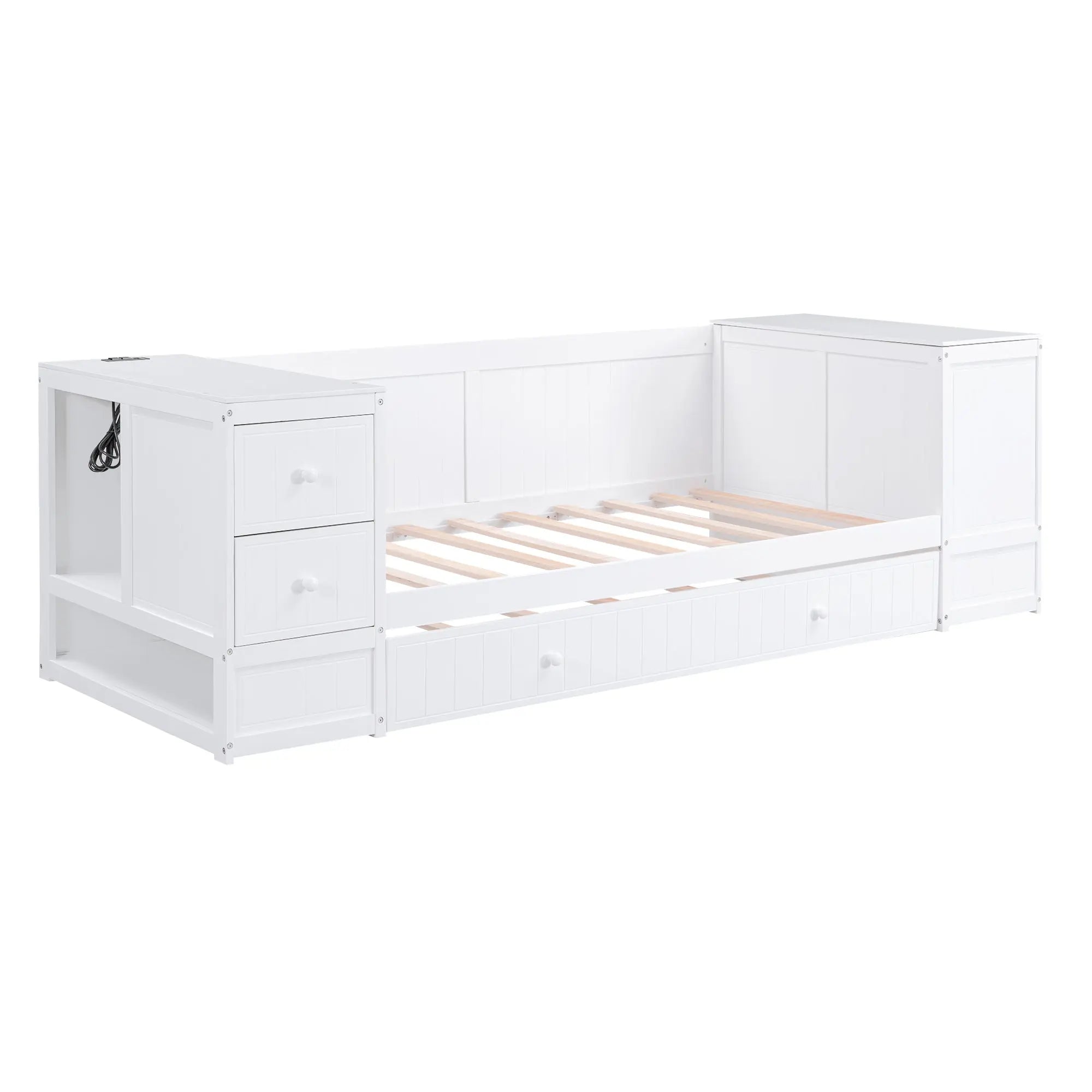Bellemave® Twin Size Daybed with Storage Arms, Trundle and Charging Station - Bellemave