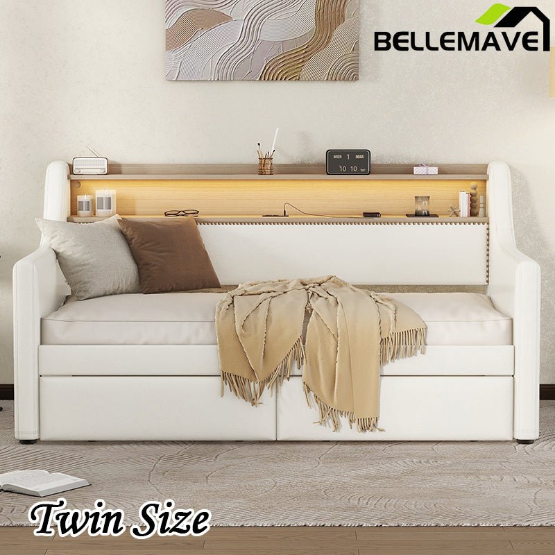 Bellemave® Twin Size Daybed with Storage Drawers,Charging Station and LED Lights - Bellemave