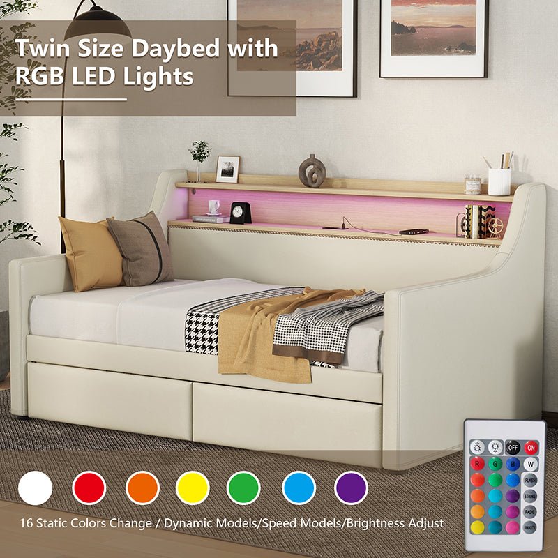 Bellemave® Twin Size Daybed with Storage Drawers,Charging Station and LED Lights - Bellemave