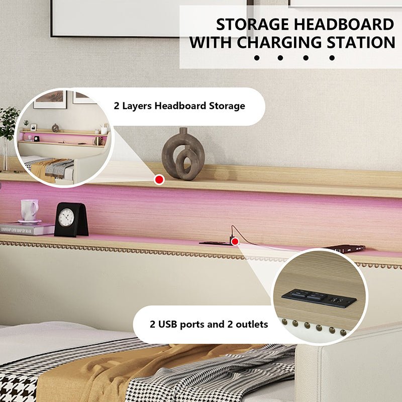 Bellemave® Twin Size Daybed with Storage Drawers,Charging Station and LED Lights - Bellemave