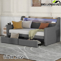 Bellemave® Twin Size Daybed with Storage Drawers,Charging Station and LED Lights - Bellemave