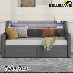 Bellemave® Twin Size Daybed with Storage Drawers,Charging Station and LED Lights - Bellemave