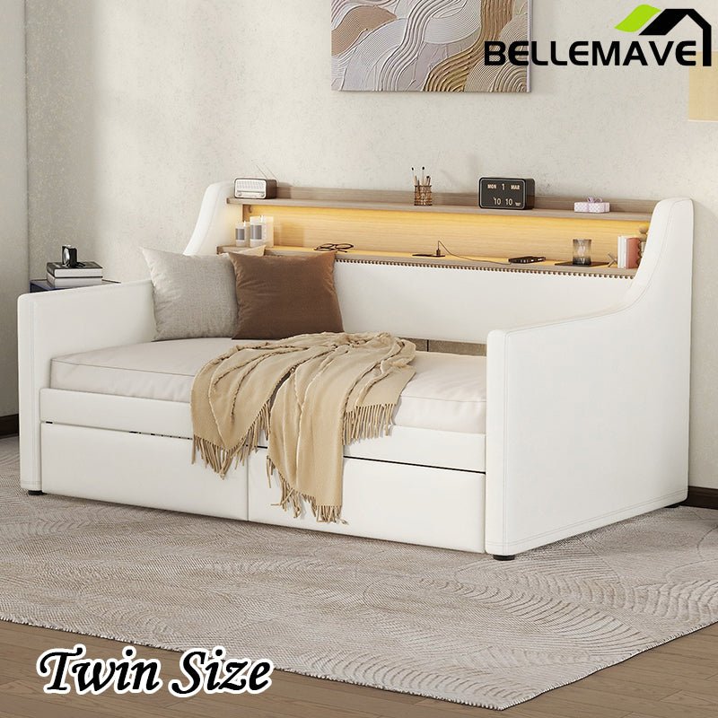 Bellemave® Twin Size Daybed with Storage Drawers,Charging Station and LED Lights - Bellemave