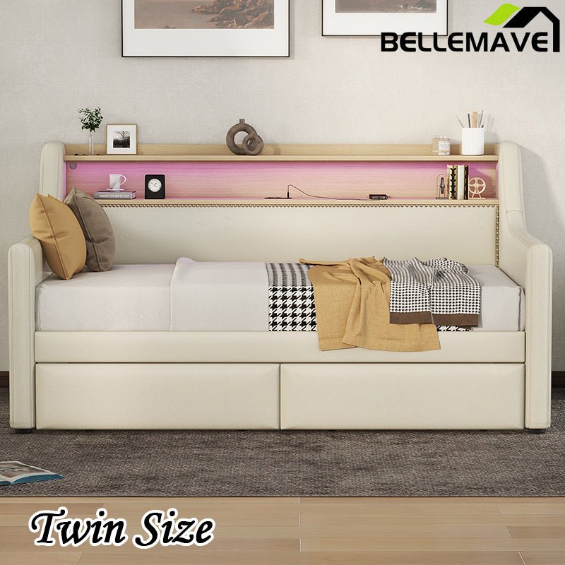 Bellemave® Twin Size Daybed with Storage Drawers,Charging Station and LED Lights - Bellemave
