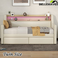 Bellemave® Twin Size Daybed with Storage Drawers,Charging Station and LED Lights - Bellemave