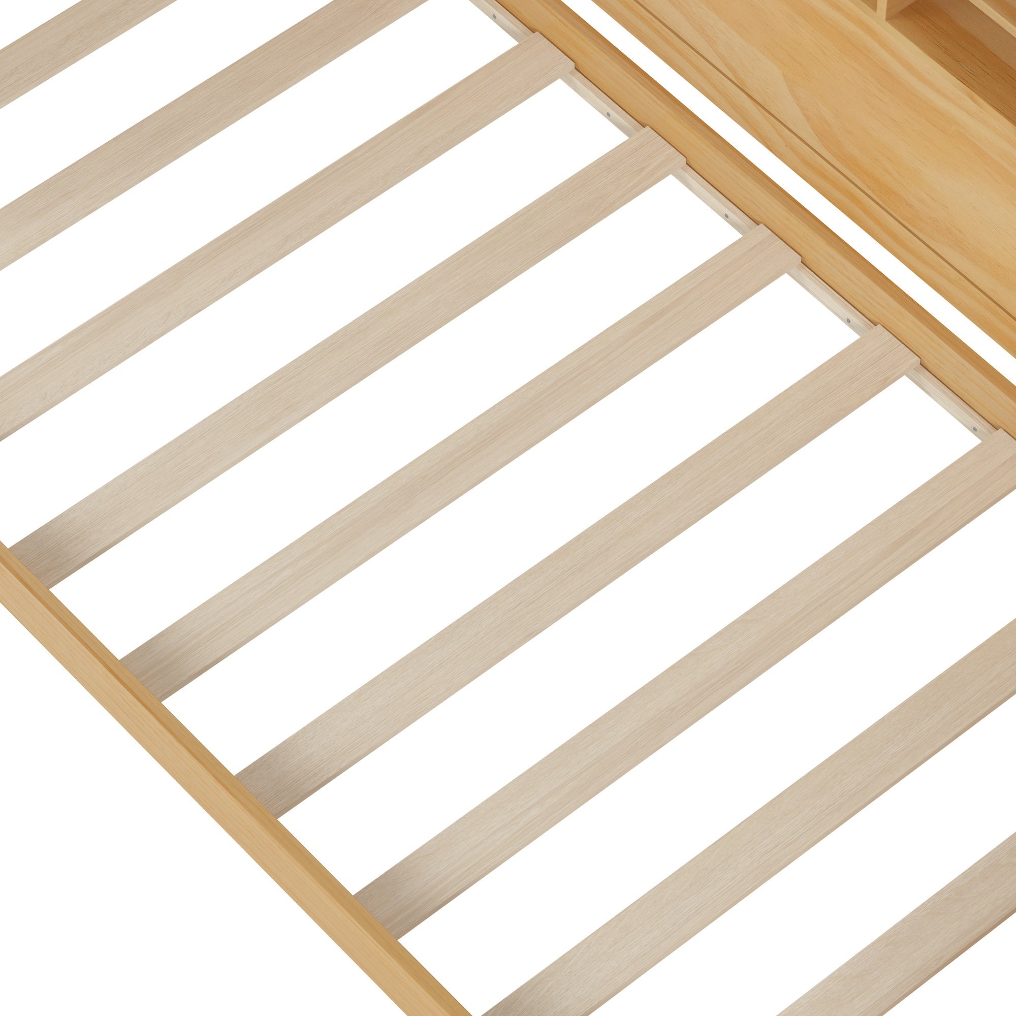 Bellemave® Twin Size Daybed with Trundle Bed and Desk, Wooden Daybed with Storage Shelves, Natural - Bellemave