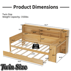 Bellemave® Twin Size Daybed with Trundle Bed and Desk, Wooden Daybed with Storage Shelves, Natural - Bellemave