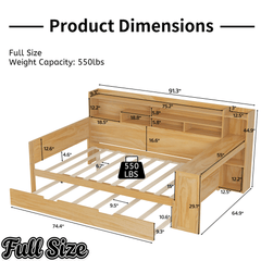 Bellemave® Twin Size Daybed with Trundle Bed and Desk, Wooden Daybed with Storage Shelves, Natural - Bellemave