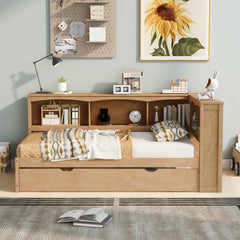 Bellemave® Twin Size Daybed with Trundle Bed, Storage Cabinets and USB Ports - Bellemave
