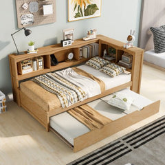 Bellemave® Twin Size Daybed with Trundle Bed, Storage Cabinets and USB Ports - Bellemave