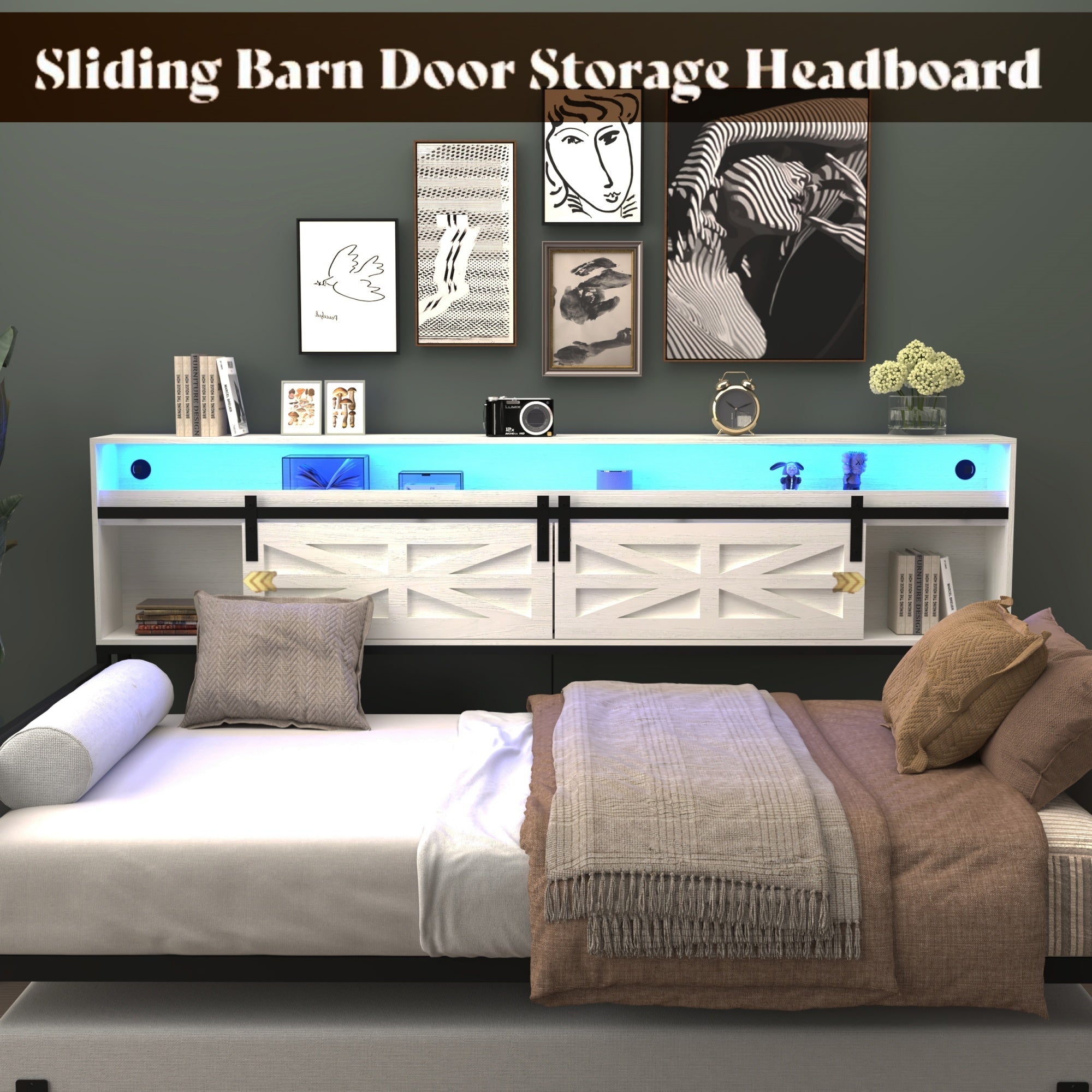 Bellemave® Twin Size Daybed with Trundle & Storage Headboard, Metal Twin Daybed Frame with LED Lights & Charging Station for Living Room, Apartment, Bedroom - Bellemave