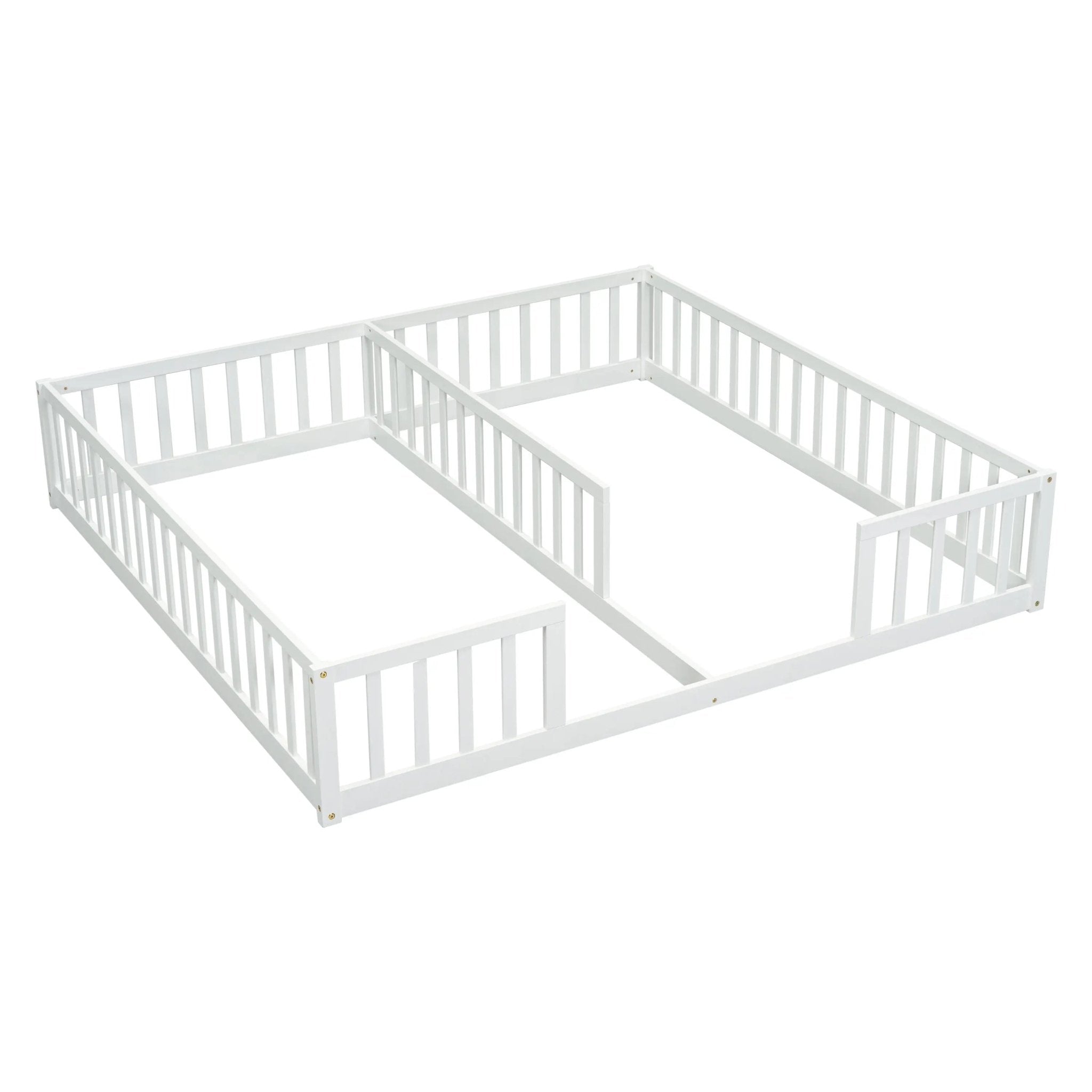 Bellemave® Twin Size Double Floor Bed with Fence, Guardrails, Without Door - Bellemave