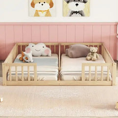 Bellemave® Twin Size Double Floor Bed with Fence, Guardrails, Without Door - Bellemave