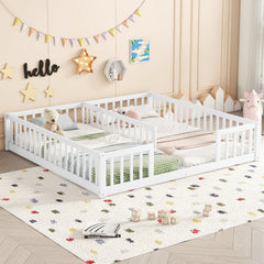 Bellemave® Twin Size Double Floor Bed with Fence, Guardrails, Without Door - Bellemave