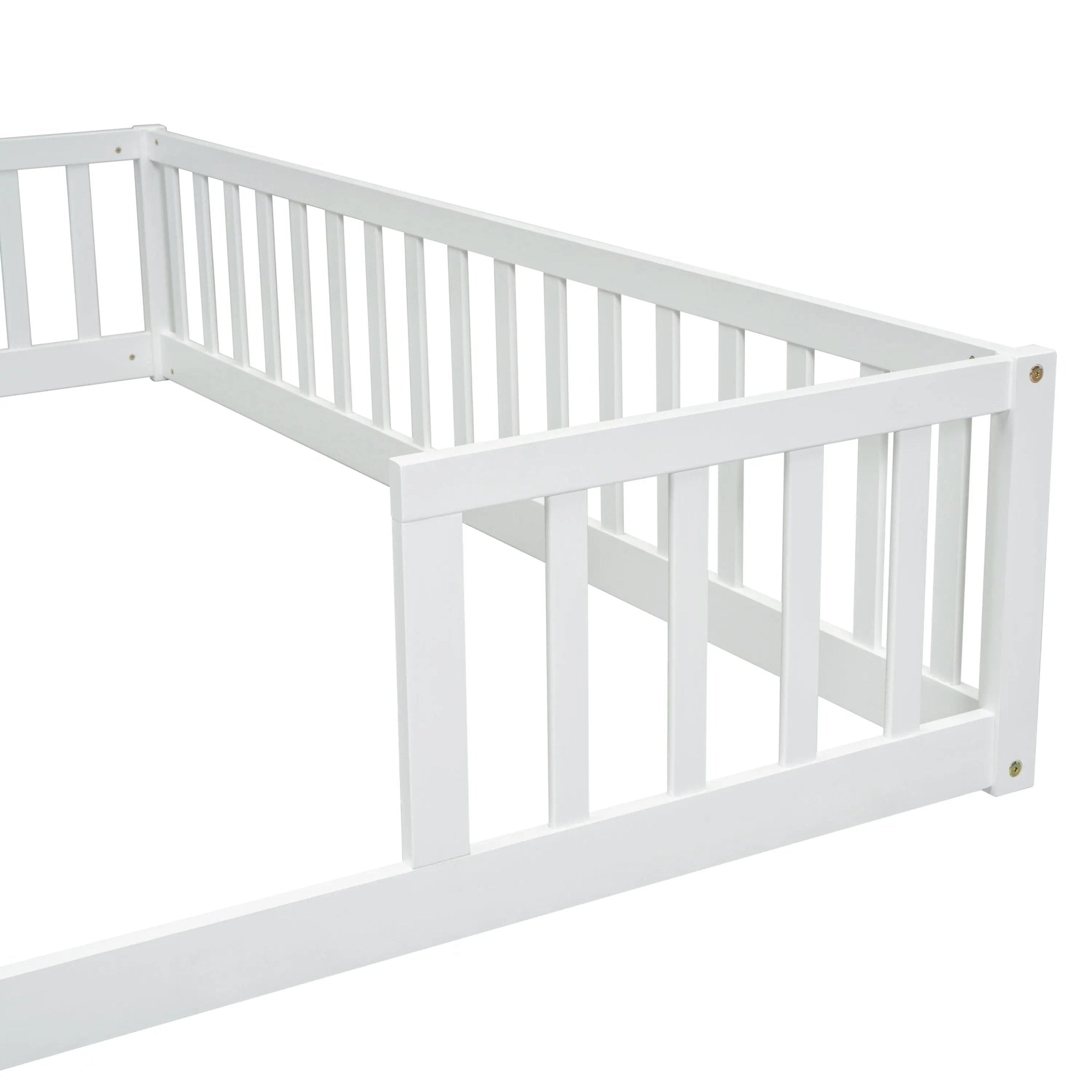 Bellemave® Twin Size Double Floor Bed with Fence, Guardrails, Without Door - Bellemave