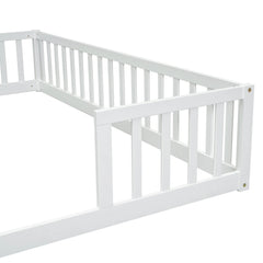 Bellemave® Twin Size Double Floor Bed with Fence, Guardrails, Without Door - Bellemave