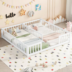 Bellemave® Twin Size Double Floor Bed with Fence, Guardrails, Without Door - Bellemave