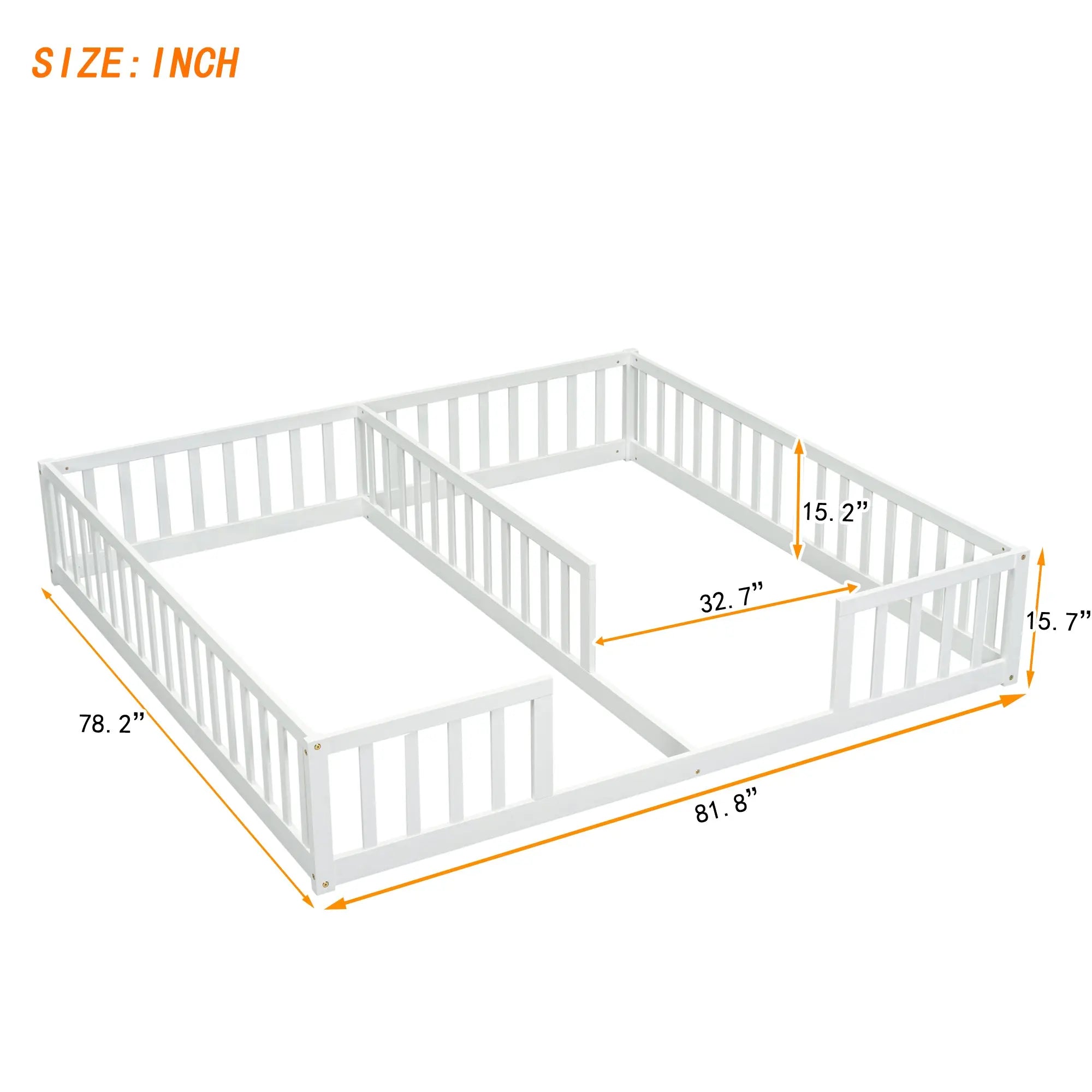 Bellemave® Twin Size Double Floor Bed with Fence, Guardrails, Without Door - Bellemave