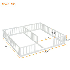 Bellemave® Twin Size Double Floor Bed with Fence, Guardrails, Without Door - Bellemave
