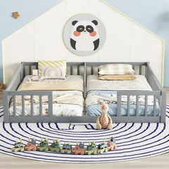 Bellemave® Twin Size Double Floor Bed with Fence, Guardrails, Without Door - Bellemave