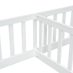 Bellemave® Twin Size Double Floor Bed with Fence, Guardrails, Without Door - Bellemave