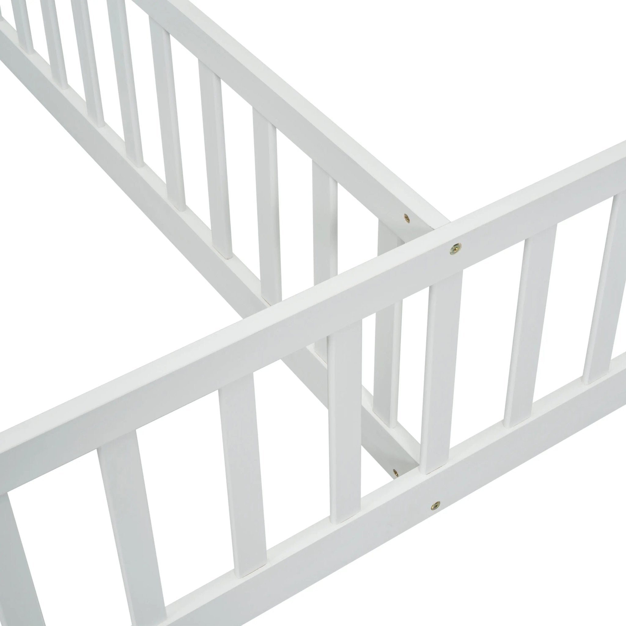 Bellemave® Twin Size Double House - Style Floor Bed with Fence, Guardrails, without door - Bellemave