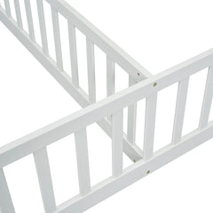 Bellemave® Twin Size Double House - Style Floor Bed with Fence, Guardrails, without door - Bellemave